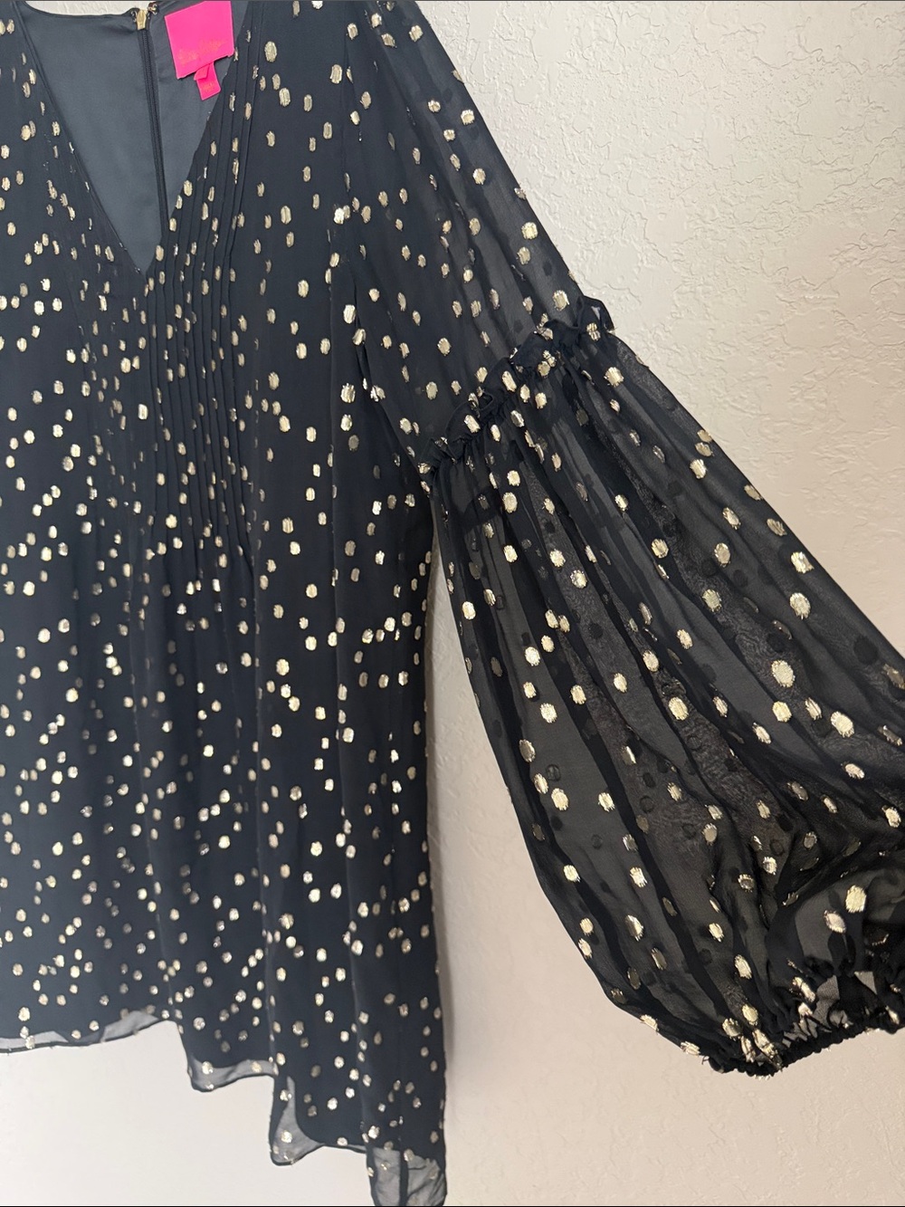 Lilly Pulitzer Cleme Black Silk Dress Gold Dot 14 - Picture 6 of 10
